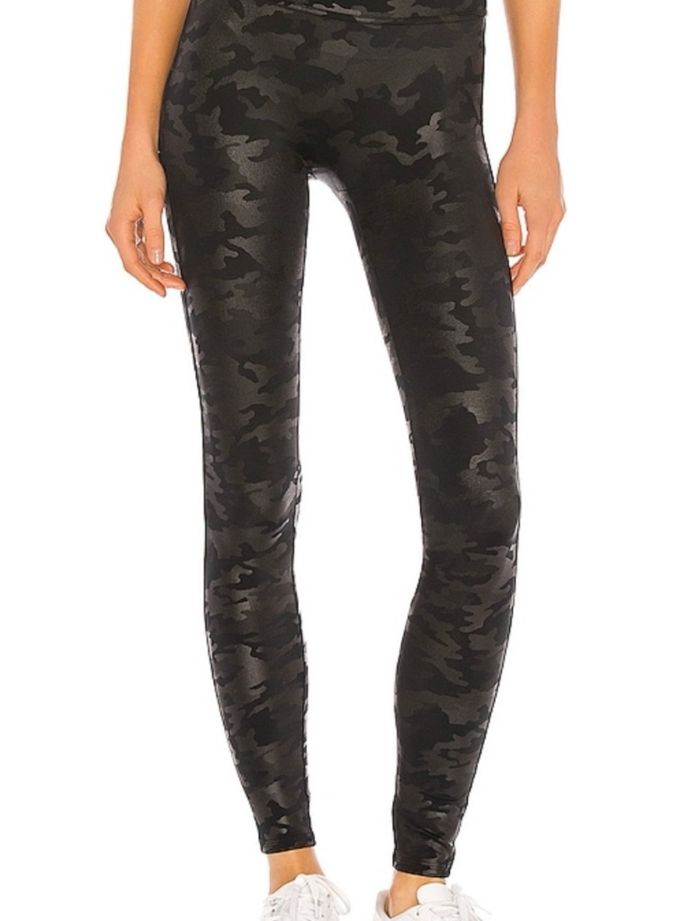 Spanx x Revolve Faux Leather Camo Leggings Matte Dark Olive Black Power Waist XS